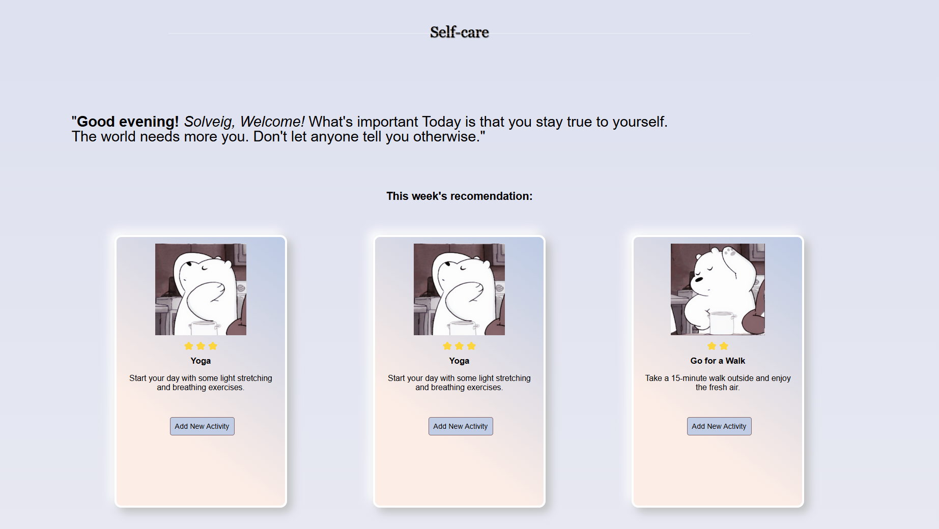 Picture of Self help's main components in dark mode